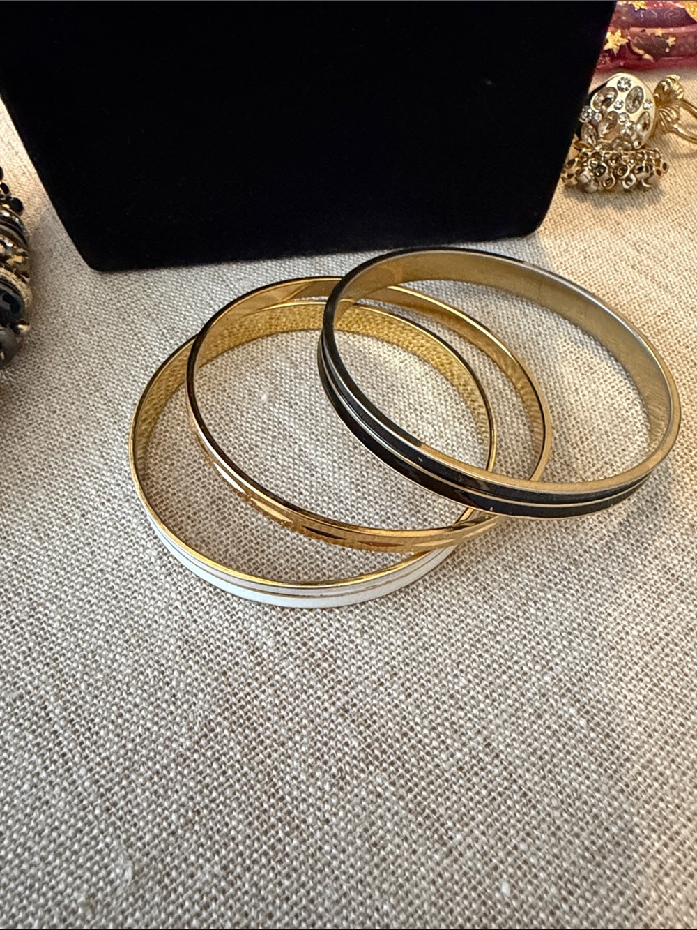 Monet Gold, Black & White Enamel Bangle Bracelet Set